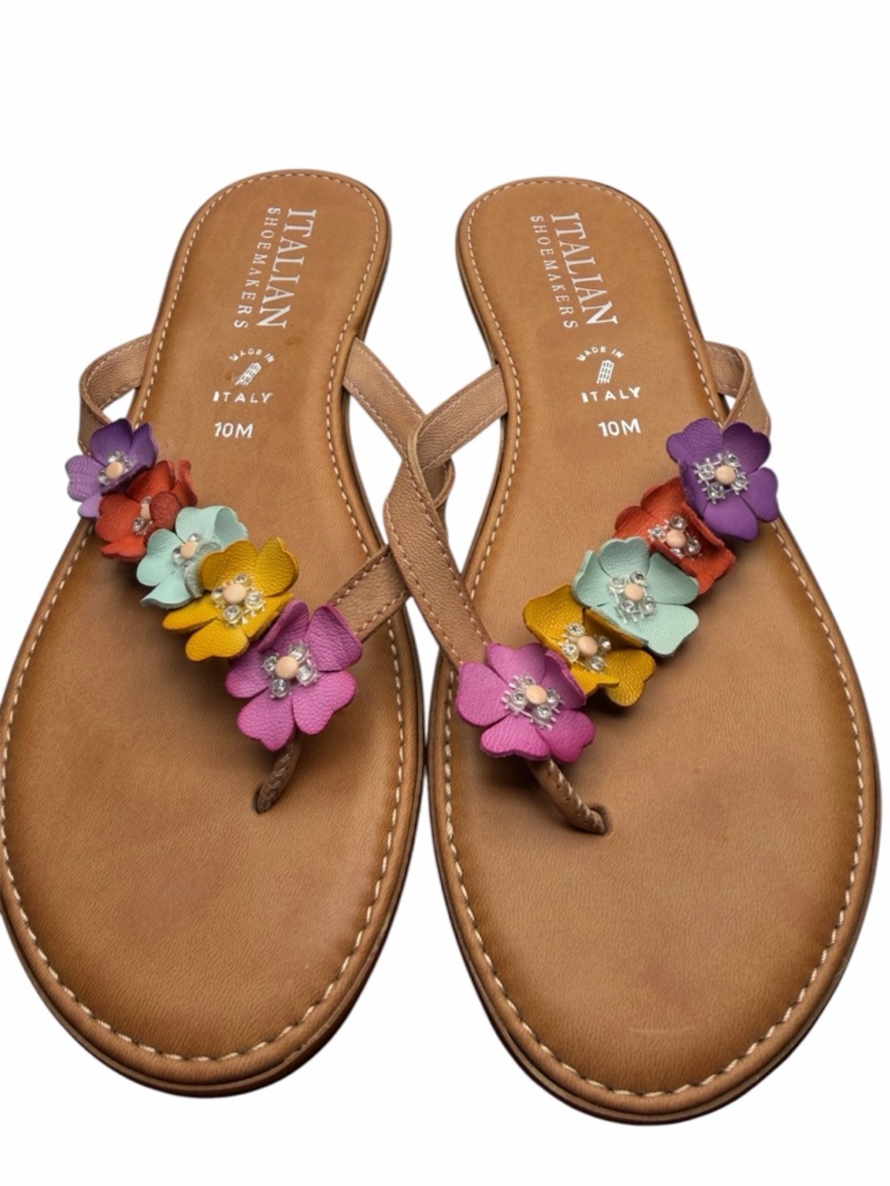 Italian Shoemakers Sandals  Womens 10M Floral Strap Slip On Wedge Thong Brown - Picture 3 of 5